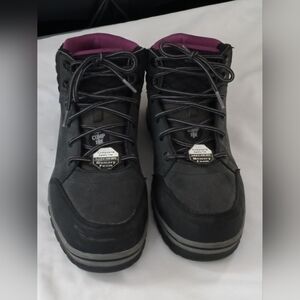 Sketchers Boots Women 7.5 Black and Purple Waterproof Composite Toe Work Boots